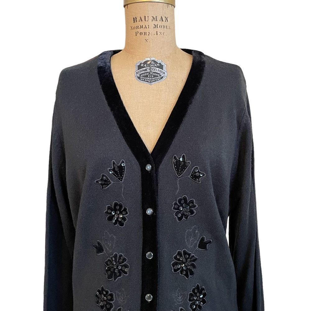 Black cardigan - Croft and Barrow beaded and velvet decorated with V neck